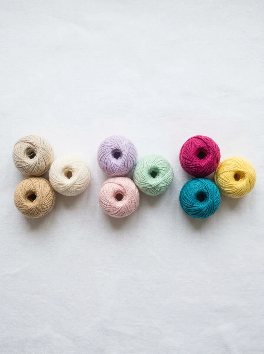Color palette options for baby blankets shown as yarn balls: neutrals, pastels, and brights.