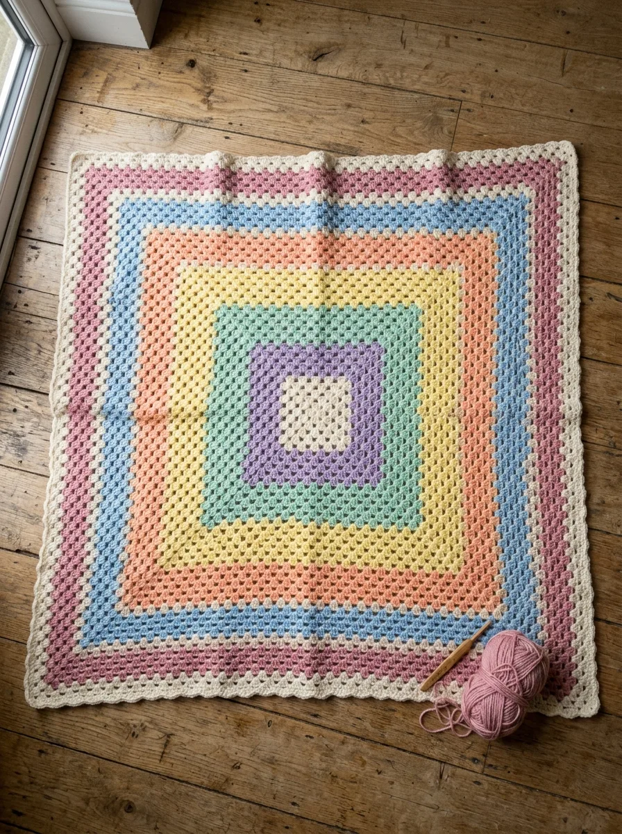 A single giant granny square blanket worked from the center outward.