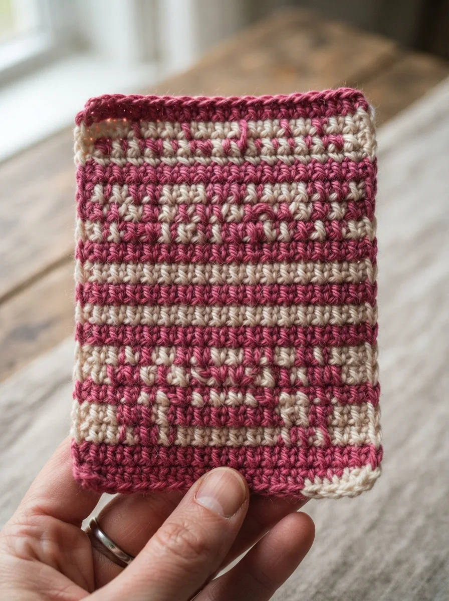 The back of tapestry crochet with no loose floats, looking almost the same as the front.
