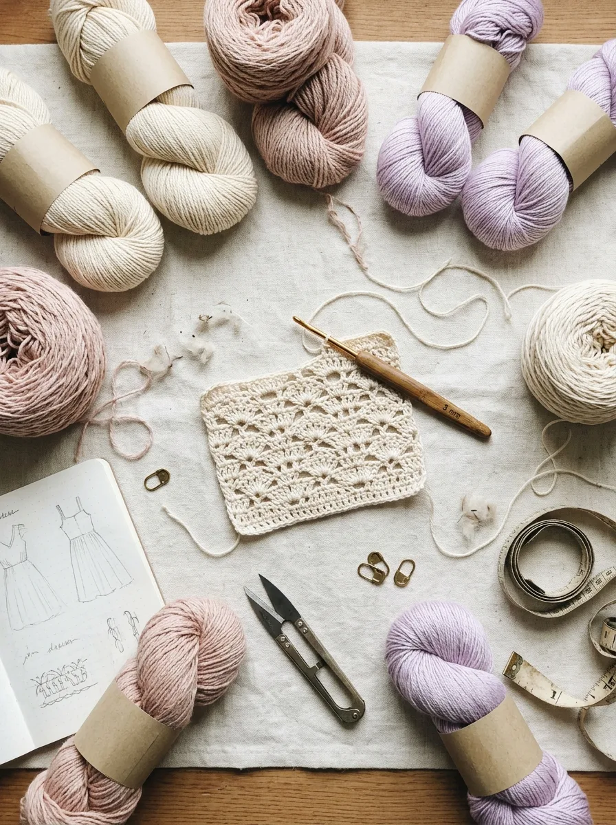 Lightweight cotton and linen yarns for crochet dresses.