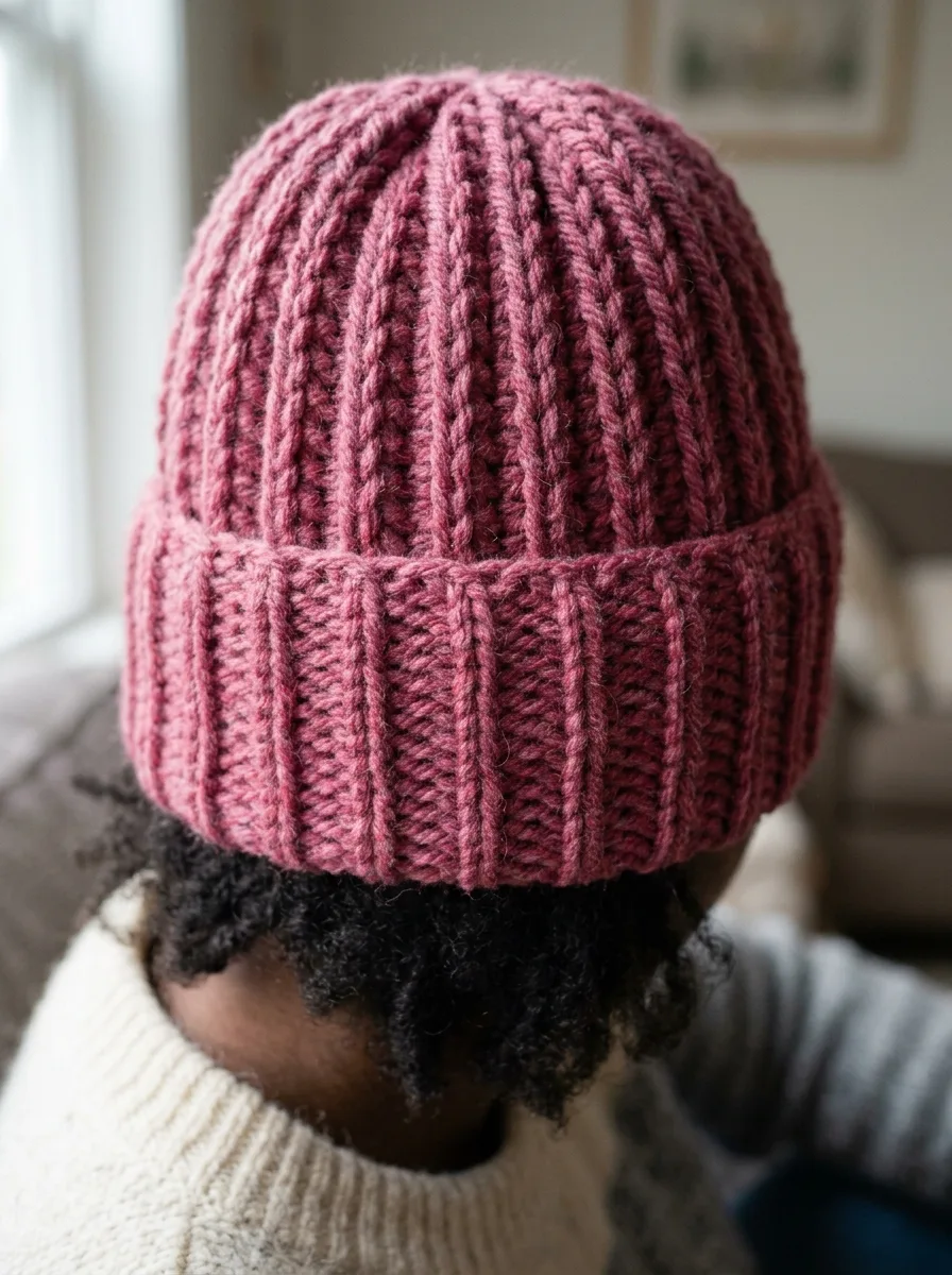 Front post and back post double crochet ribbing on the brim of the beanie.